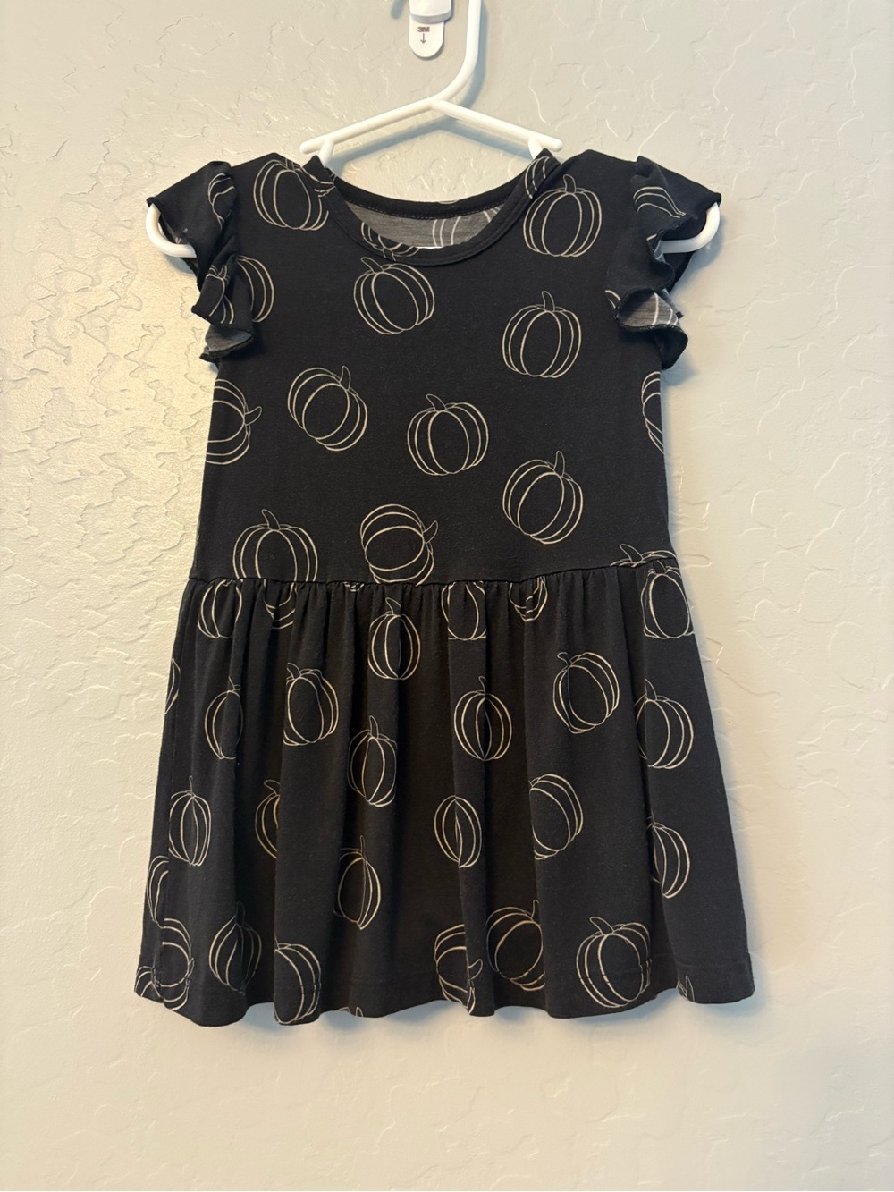 Forever French black pumpkin print ruffle skirted bodysuit dress 12-18 months